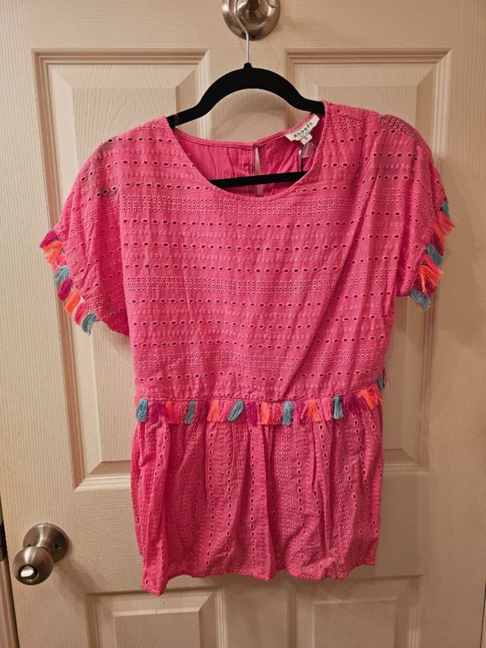 NWT Andree Small Pink Blouse w / Fringe Detail